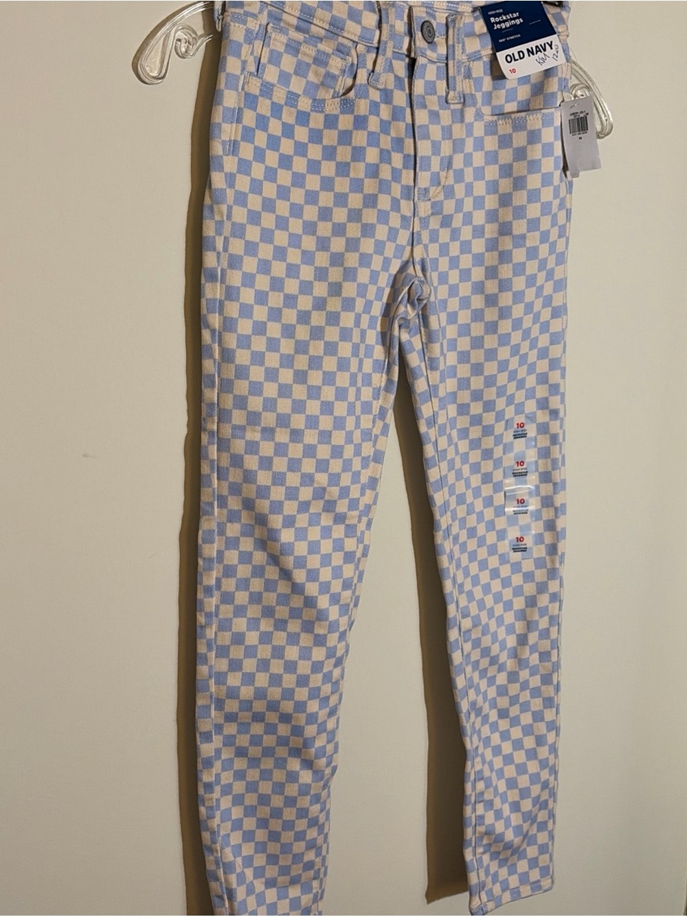 Old Navy Blue & Cream Checkerboard Rockstar Jeggings